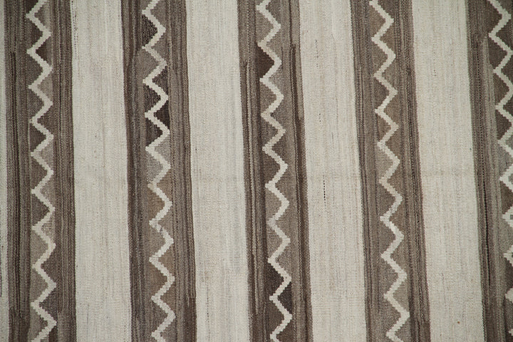 9'x11' Wool Kilim Rug | Earthtone Striped Design Kilim