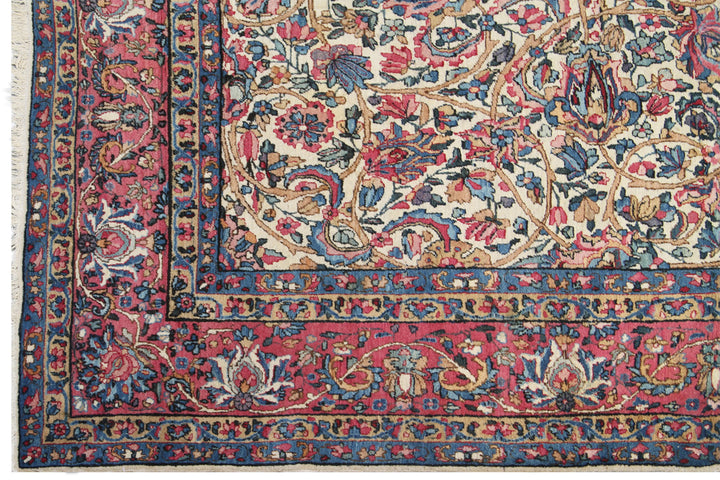 Antique Persia Kerman Rug | Ivory Pink Blue Floral Rug