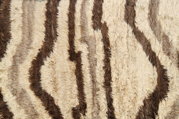 9'x12' Contemporary Moroccan| Beige & Brown| Barchi Shaggy Wool Area Rug
