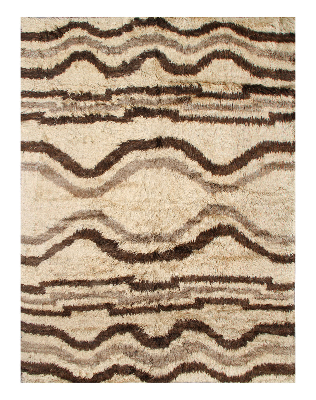 9'x12' Contemporary Moroccan| Beige & Brown| Barchi Shaggy Wool Area Rug