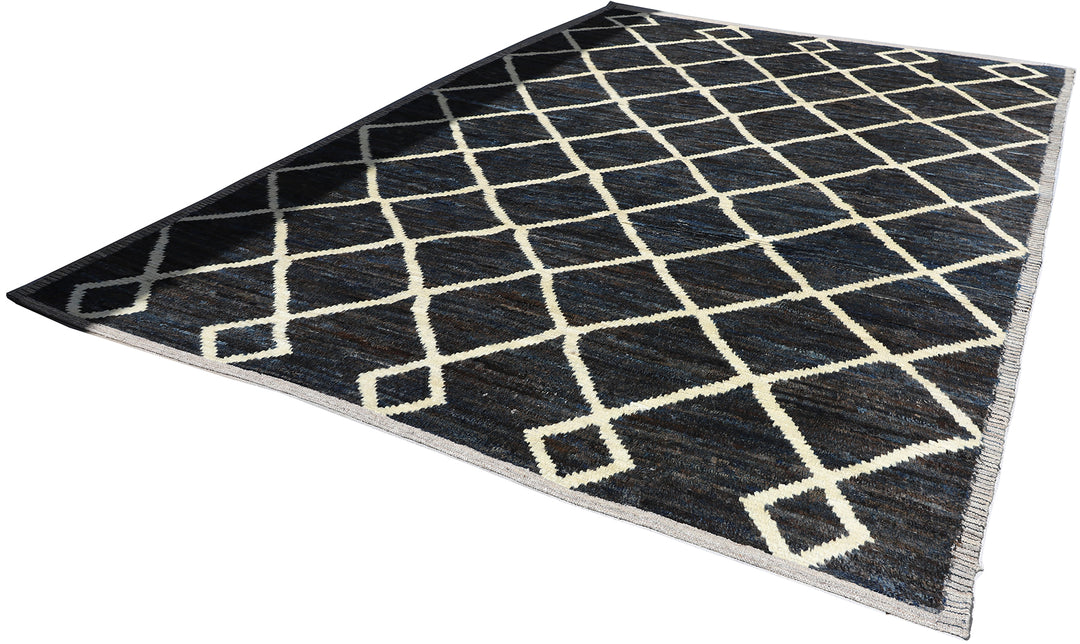 9'x12' Moroccan Shag Rug | Geometric Pattern | Navy & White Barchi Rug