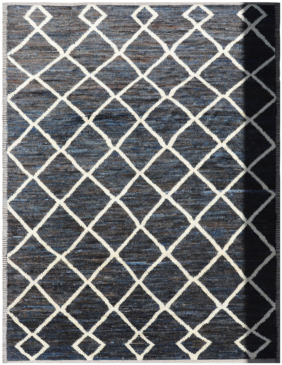 9'x12' Moroccan Shag Rug | Geometric Pattern | Navy & White Barchi Rug
