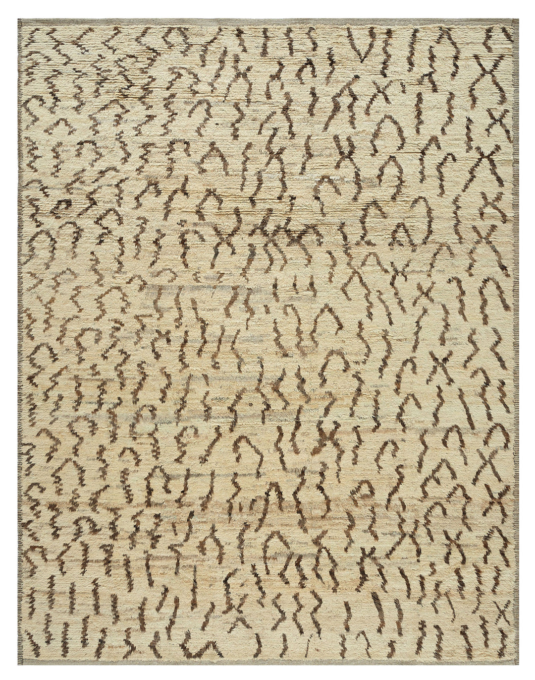 9'x12' Moroccan Contemporary| Beige & Brown |Shag Barchi Wool Area Ru