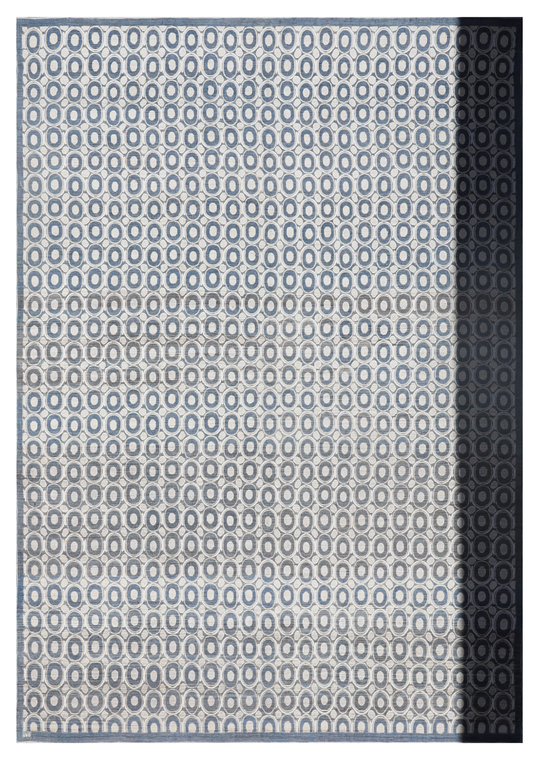 9'x12' Wool Rug | Circular Design | Beige & Navy-Blue | Modern Rug