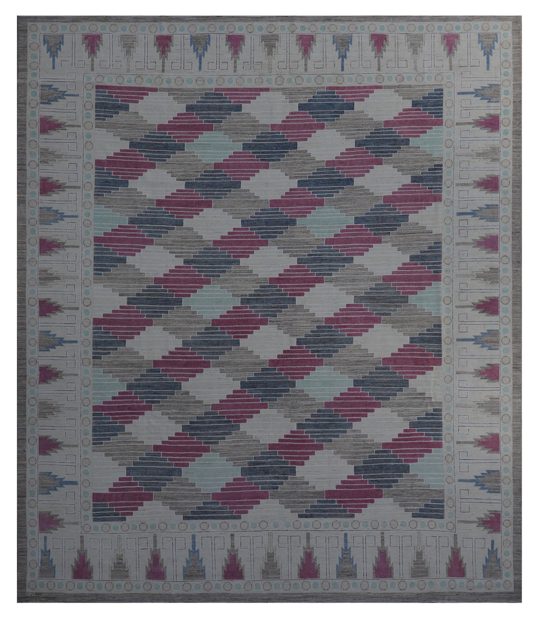11'x12'Geometric Design Wool Area Rug | Colorful Rug