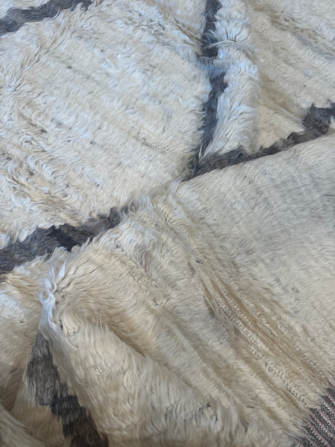 7'x9' Beige Cream and Brown Contemporary Moroccan Style Shaggy Barchi Rug