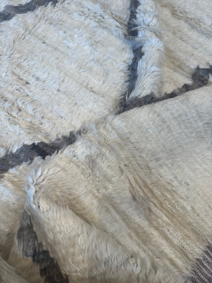 7'x9' Beige Cream and Brown Contemporary Moroccan Style Shaggy Barchi Rug