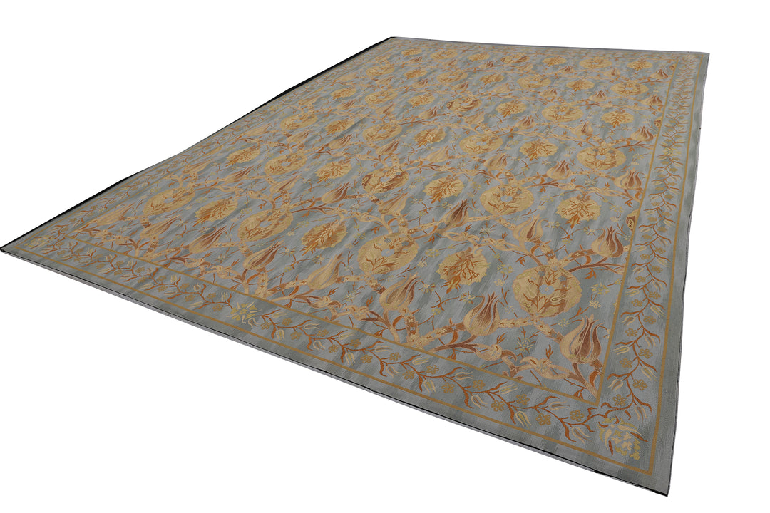 Blue Gold Flora Design Kilim