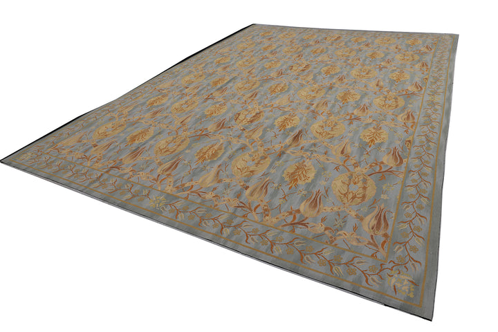 Blue Gold Flora Design Kilim
