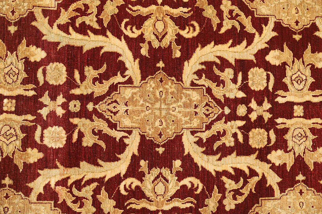 9'x12' Hand-Knotted Afghan Agra Rug – Organic Wool, Burgundy & Blue