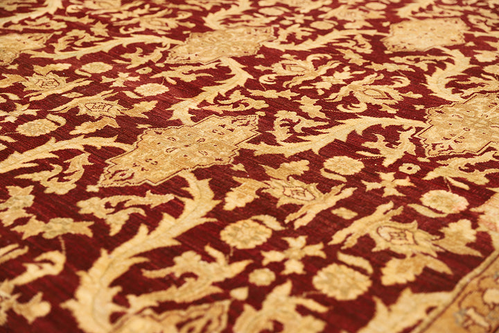 9'x12' Hand-Knotted Afghan Agra Rug – Organic Wool, Burgundy & Blue