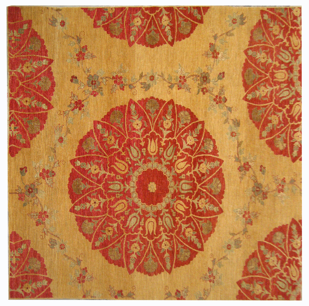 8'x8' Ariana Square Ottoman Design Traditional Gold Red Rug