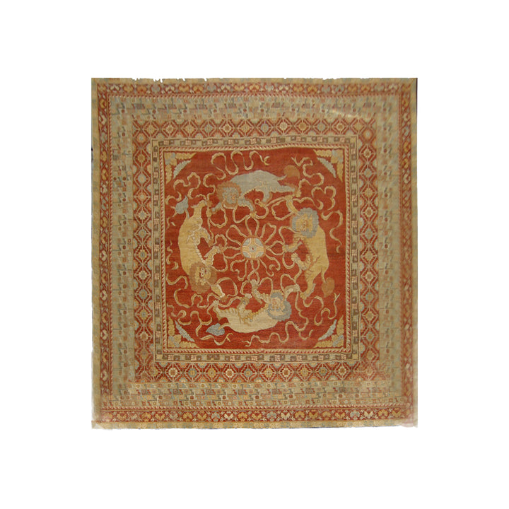 13'x14' Ariana Samarkand Rug | Orange Red Foo Dog Square Area Rug