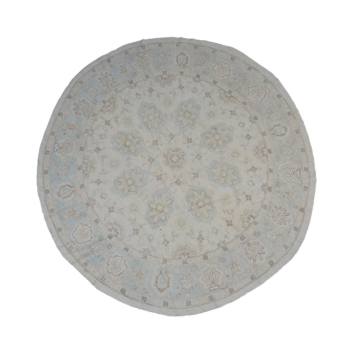 10'x10' Afghan Hand-Knotted Round Rug – Ivory, Blue & Brown | Agra Design