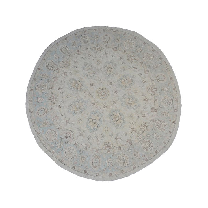 10'x10' Afghan Hand-Knotted Round Rug – Ivory, Blue & Brown | Agra Design