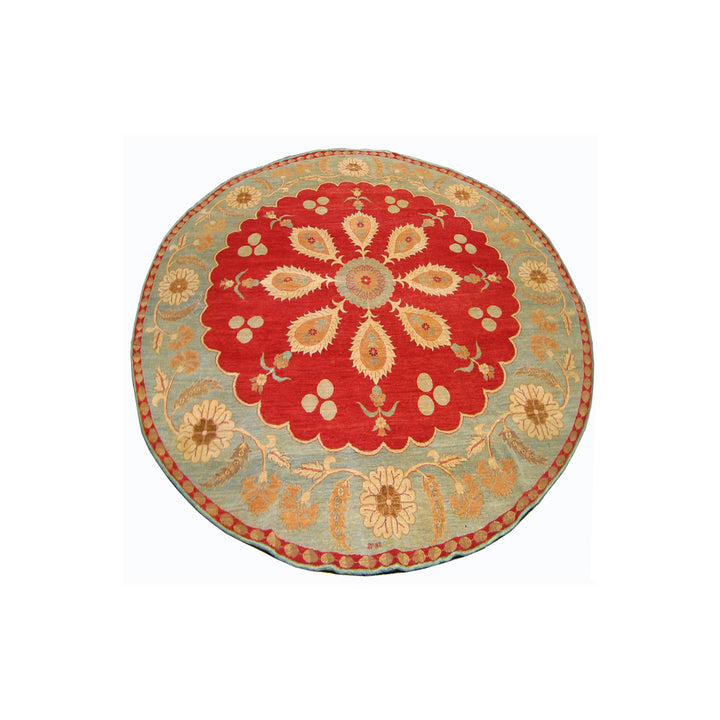 10'x10' Hand-Knotted Round Rug | Floral Pattern| Round Area Rug