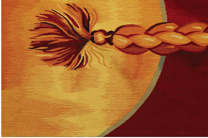 10x10 Red & Gold Aubusson Tapestry Rug | Handwoven French Aubusson