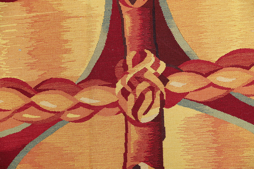 10x10 Red & Gold Aubusson Tapestry Rug | Handwoven French Aubusson