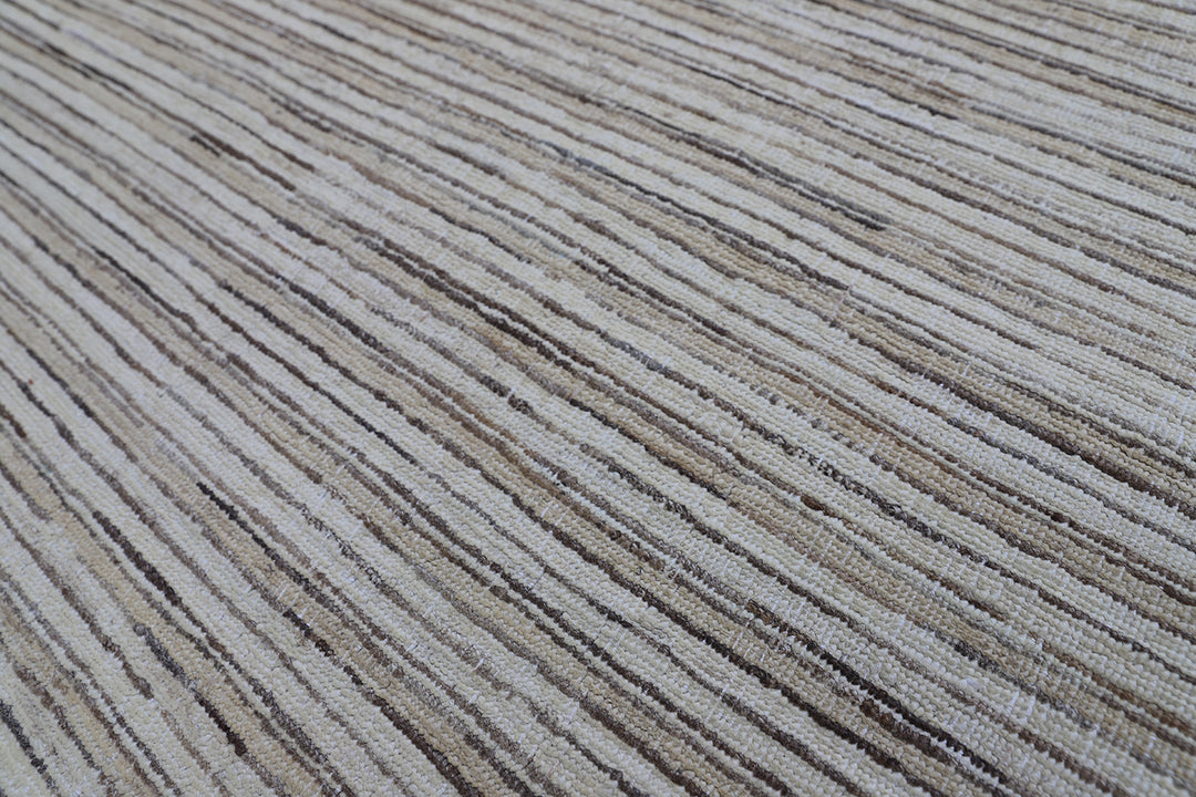 10'x10' Square Brown & Cream Striped Wool Rug