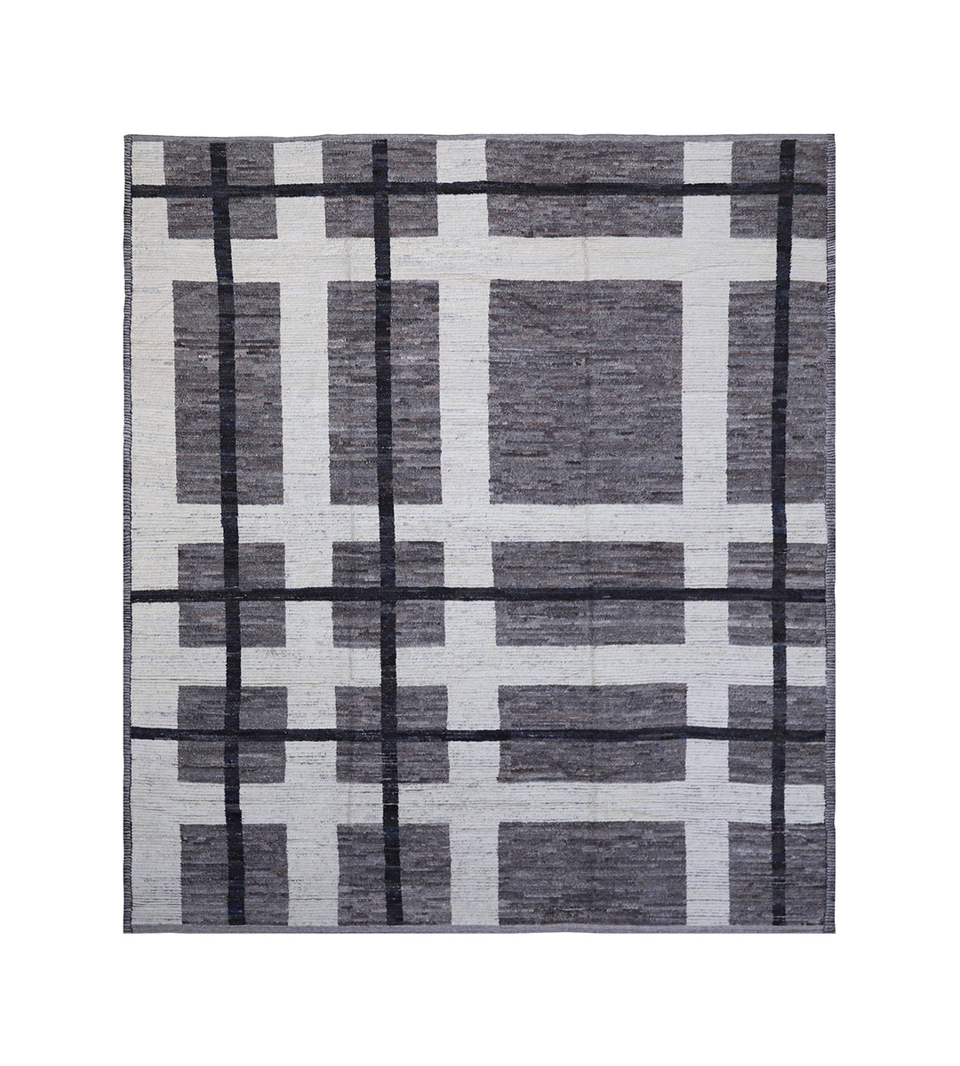 10'x11' Ariana Moroccan Geometric Plaid Grey Ivory Black Barchi Rug