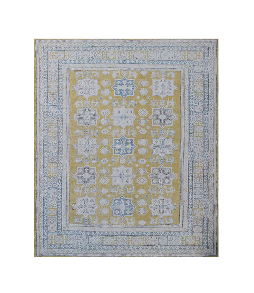 Decorative rug with geometric pattern on a white background