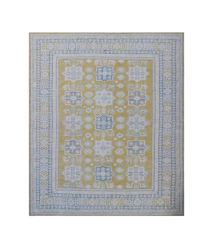 Decorative rug with geometric pattern on a white background