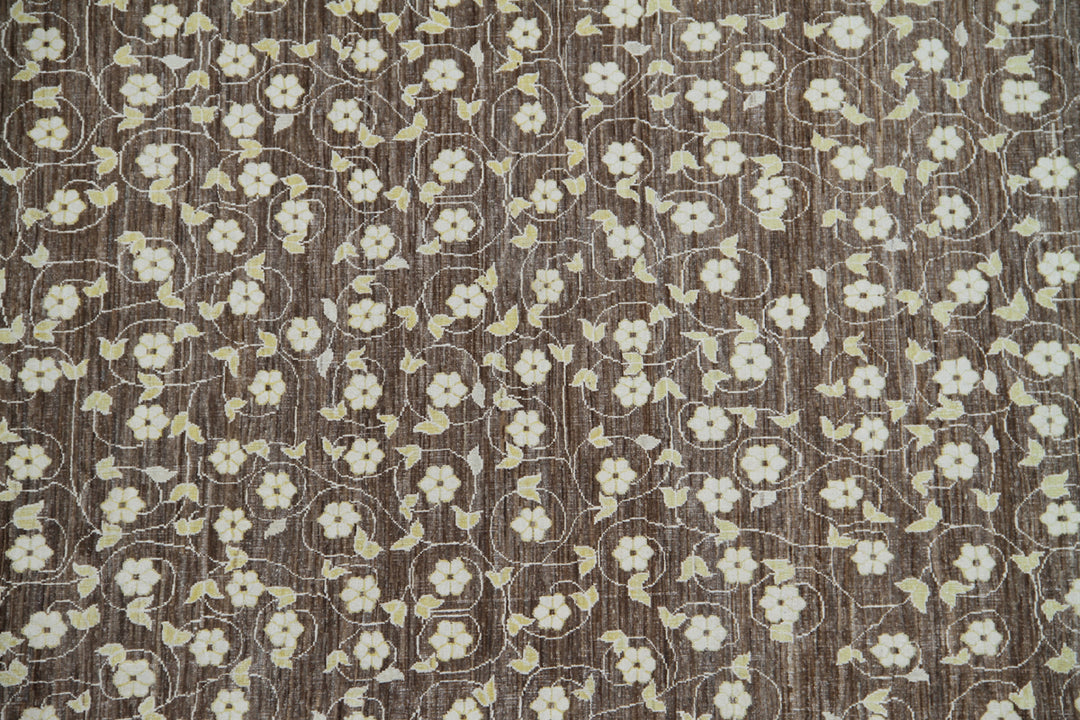 10'x12' Wool Area Rug | Floral Brown & Cream Rug