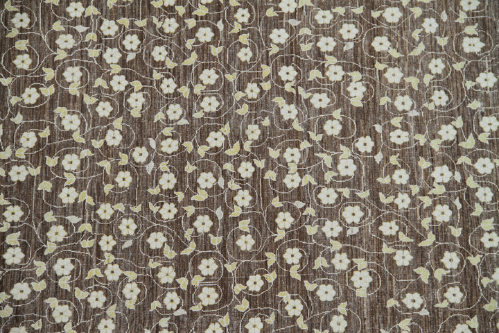 10'x12' Wool Area Rug | Floral Brown & Cream Rug