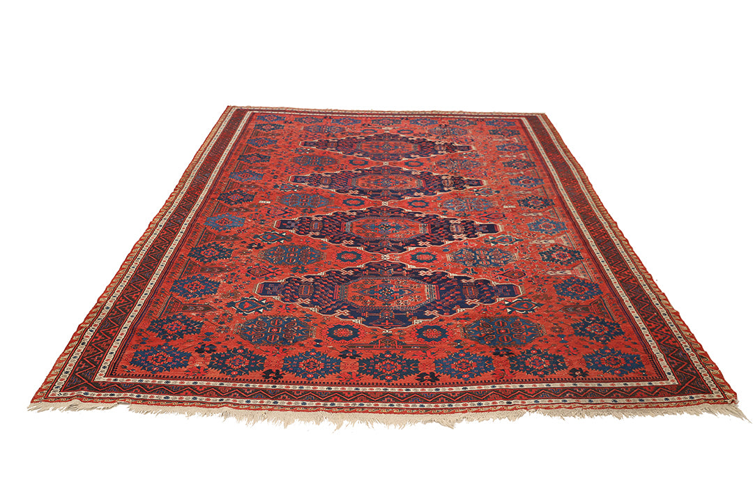 10'x13' Antique Caucasian Soumak Rug – Handwoven Organic Wool, Geometric