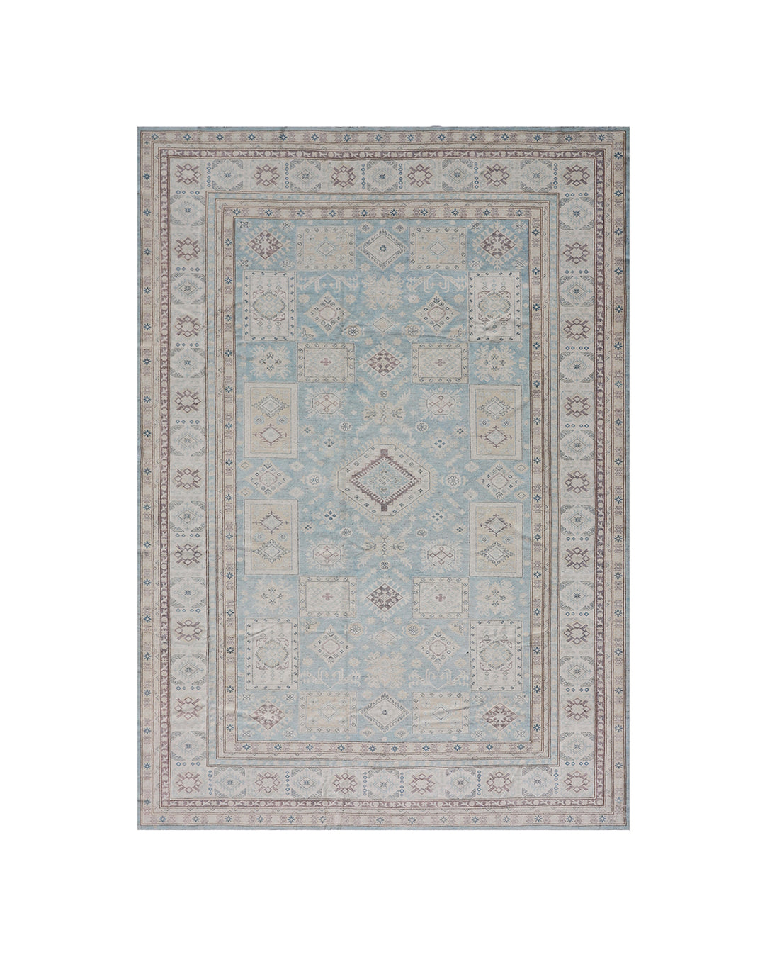 10'x13' Caucasian Traditional Blue Ivory Brown Ariana Hazara Rug