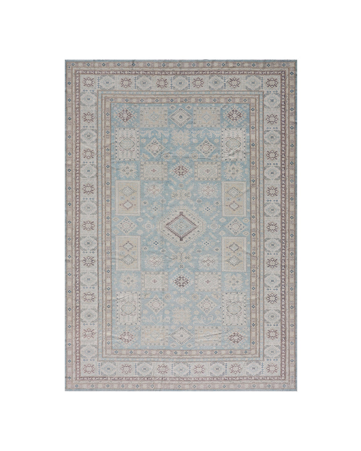 10'x13' Caucasian Traditional Blue Ivory Brown Ariana Hazara Rug