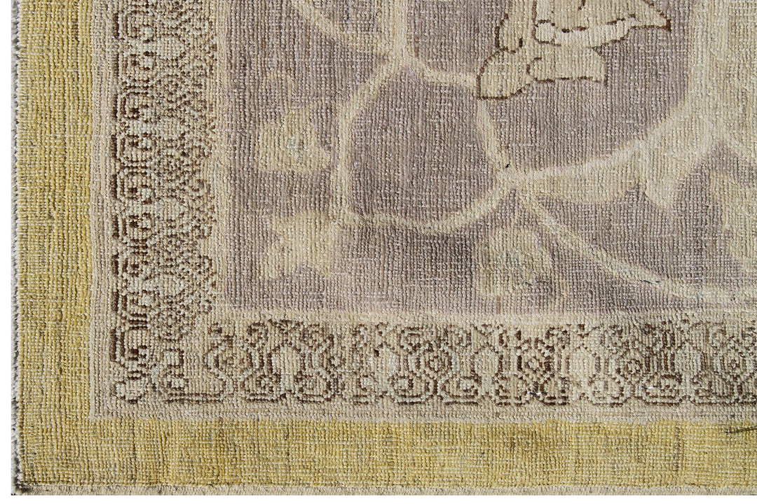10'x13' fine quality Polonaise design hand-knotted silk and wool area rug in Kenari yellow, mauve, and ivory