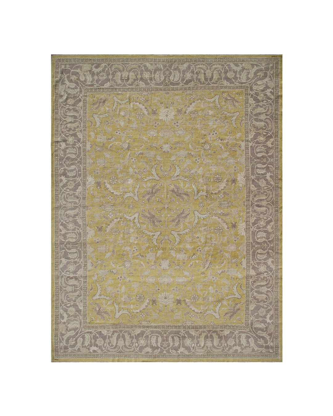 10'x13' fine quality Polonaise design hand-knotted silk and wool area rug in Kenari yellow, mauve, and ivory