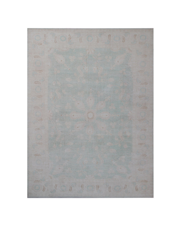 10'x13' Green Afghan Hand-Knotted Rug | Mogul Floral Design | Vintage Style