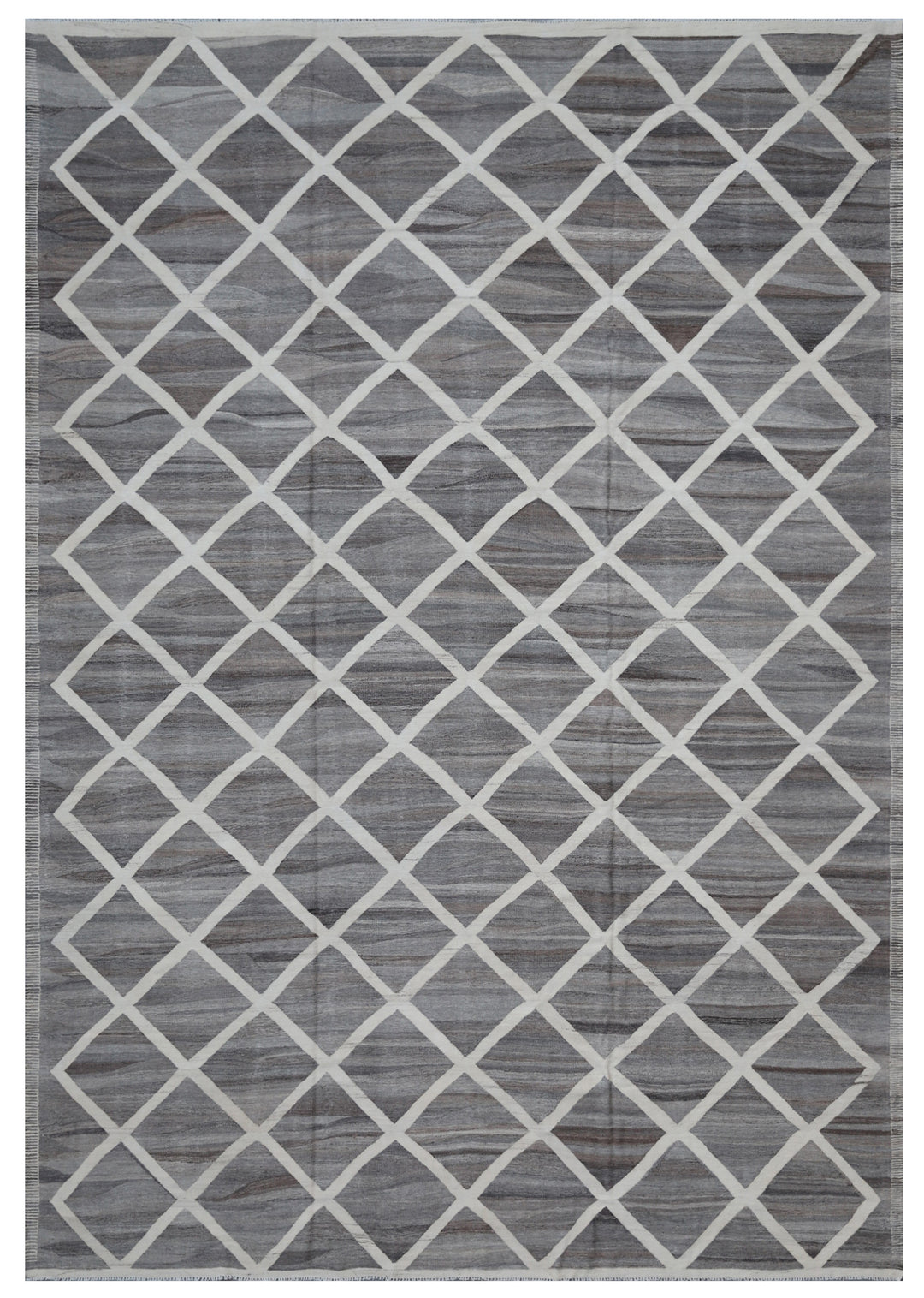 10'x13' Large Kilim | Geometric Wool | Grey Ivory Ariana Kilim Rug