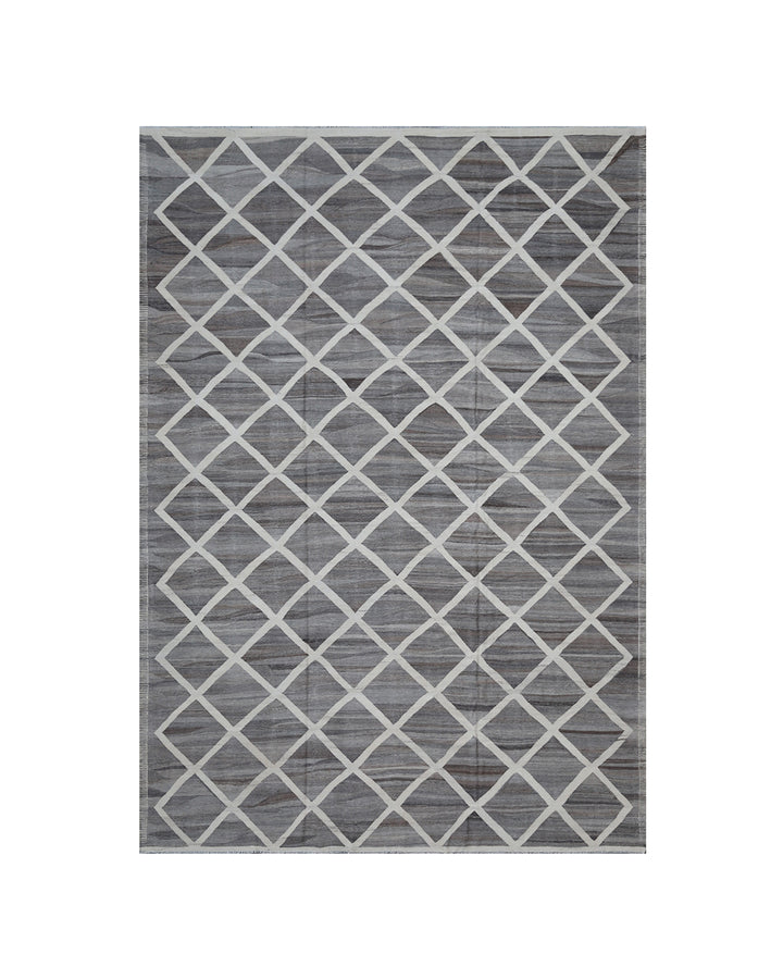 10'x13' Large Kilim | Geometric Wool | Grey Ivory Ariana Kilim Rug