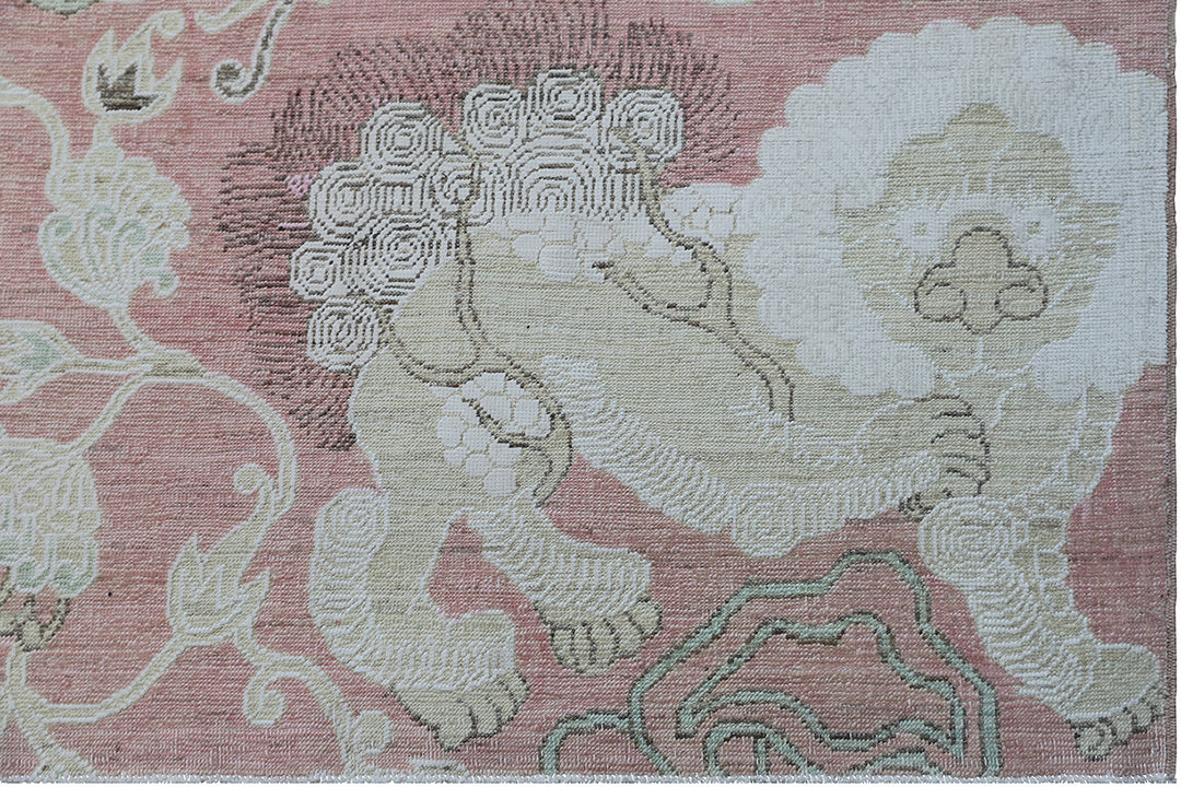 10'x13' Pink Area Rug | Hand-knotted Foo Dog Design Rug