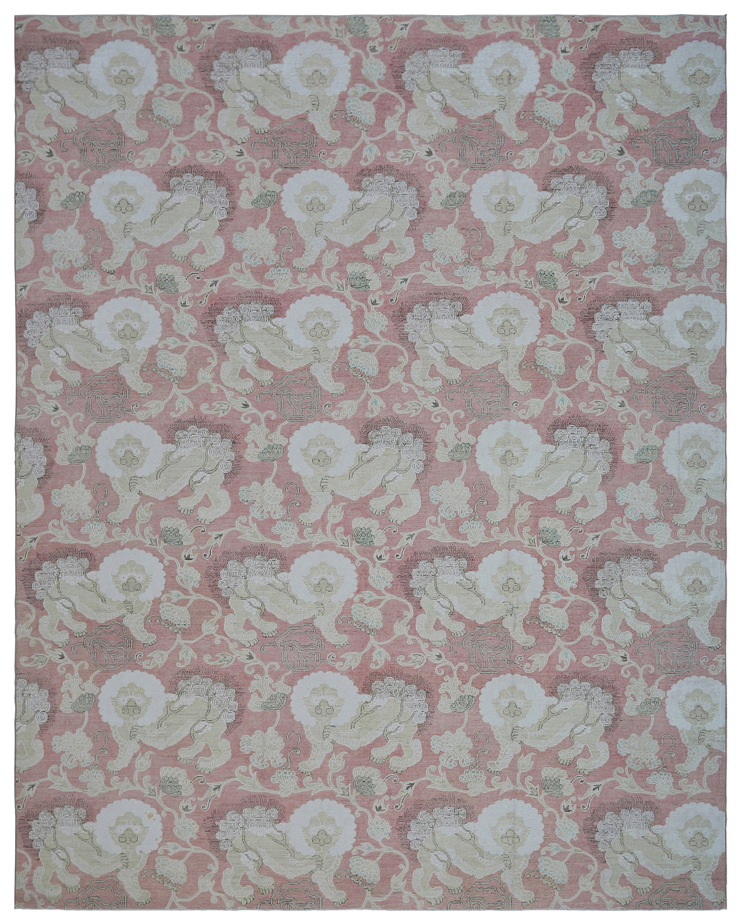 10'x13' Pink Area Rug | Hand-knotted Foo Dog Design Rug