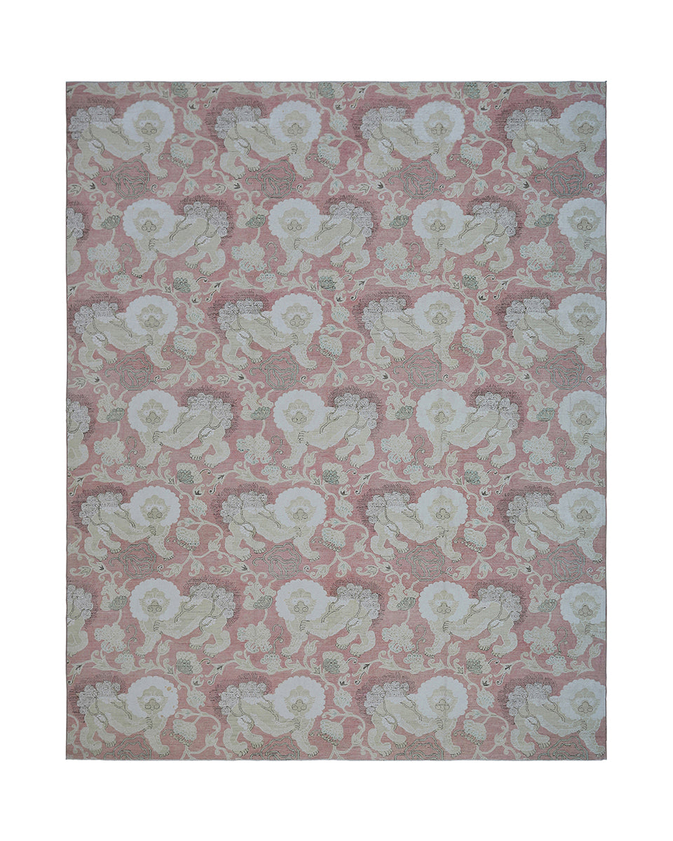 10'x13' Pink Area Rug | Hand-knotted Foo Dog Design Rug