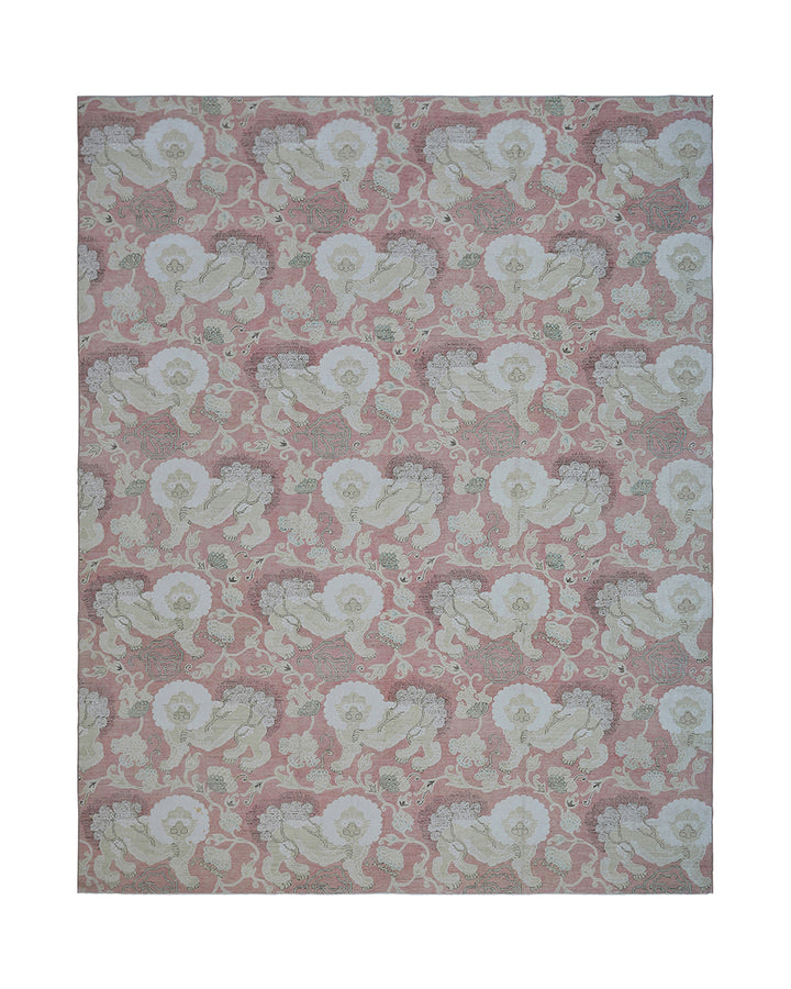 10'x13' Pink Area Rug | Hand-knotted Foo Dog Design Rug