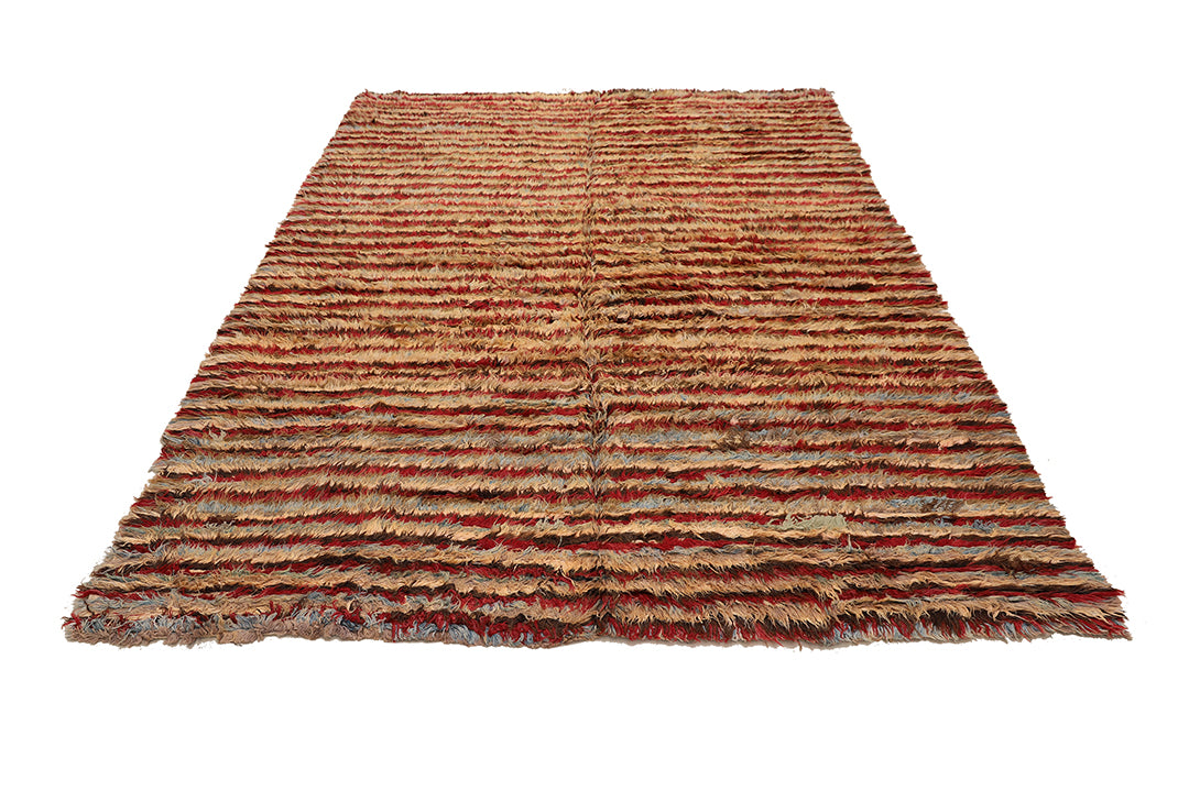 10'x13' Shaggy Wool Rug | Moroccan | Colorful Striped Rug