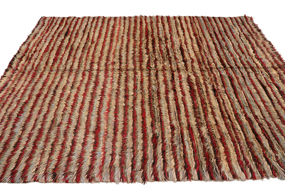 10'x13' Shaggy Wool Rug | Moroccan | Colorful Striped Rug