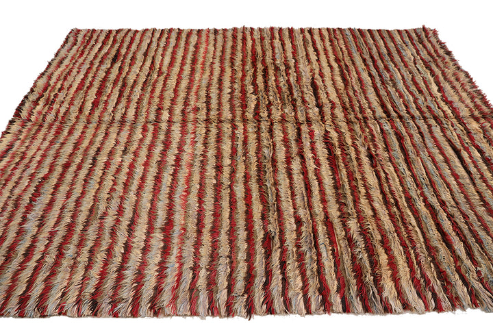 10'x13' Shaggy Wool Rug | Moroccan | Colorful Striped Rug