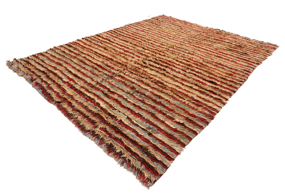 10'x13' Shaggy Wool Rug | Moroccan | Colorful Striped Rug