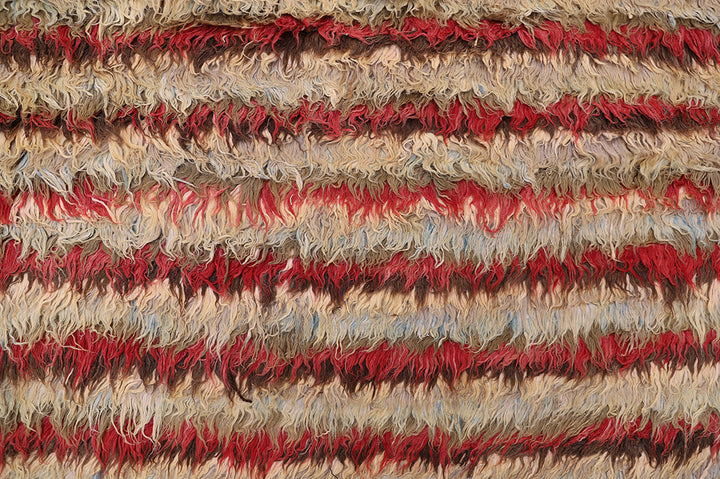10'x13' Shaggy Wool Rug | Moroccan | Colorful Striped Rug