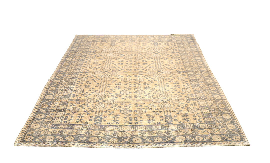 10x14 Afghan hand-knotted Samarkand Khotan pomegranate design rug in gold and grey organic wool by Ariana Rugs West Hollywood