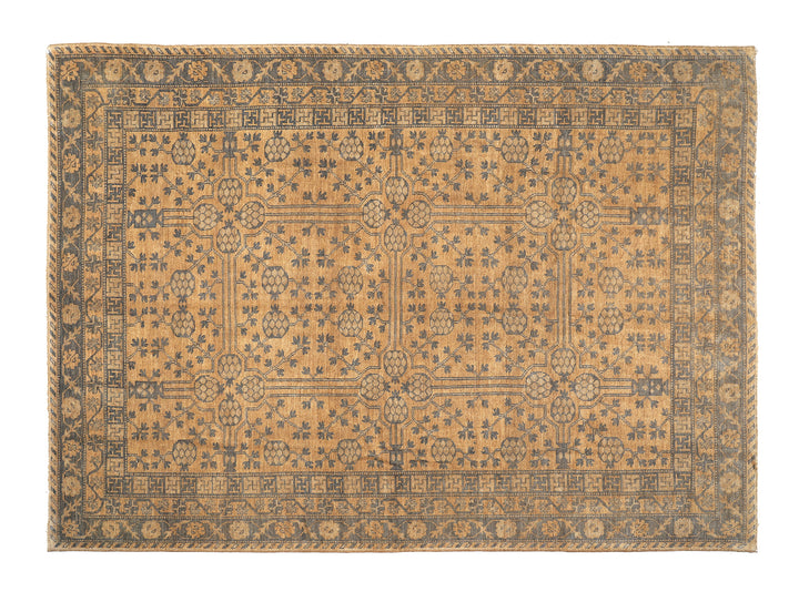 10x14 Afghan hand-knotted Samarkand Khotan pomegranate design rug in gold and grey organic wool by Ariana Rugs West Hollywood