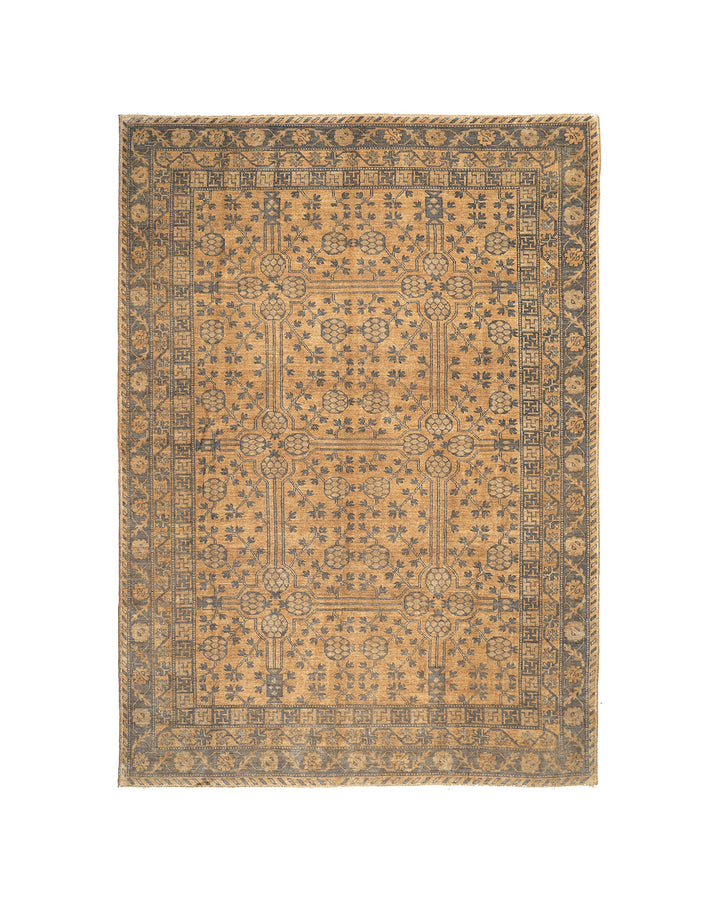 10x14 Afghan hand-knotted Samarkand Khotan pomegranate design rug in gold and grey organic wool by Ariana Rugs West Hollywood