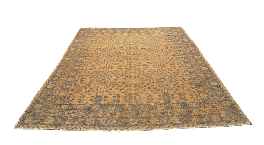 10x14 Afghan hand-knotted Samarkand Khotan pomegranate design rug in gold and grey organic wool by Ariana Rugs West Hollywood