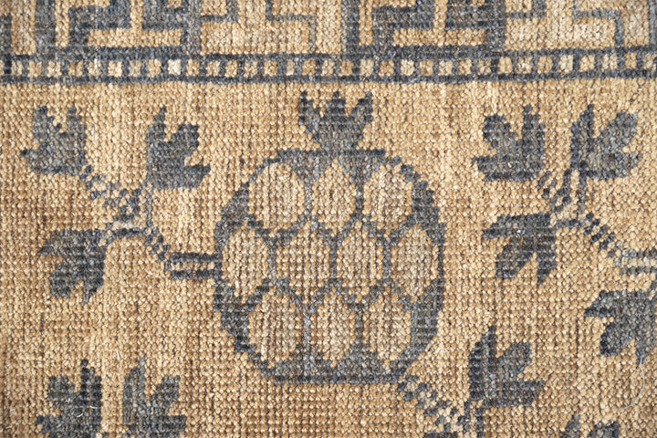 10x14 Afghan hand-knotted Samarkand Khotan pomegranate design rug in gold and grey organic wool by Ariana Rugs West Hollywood